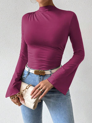 YARIM BALIKÇI YAKA BÜZGÜLÜ BLUZ MOR - CRESSİVA