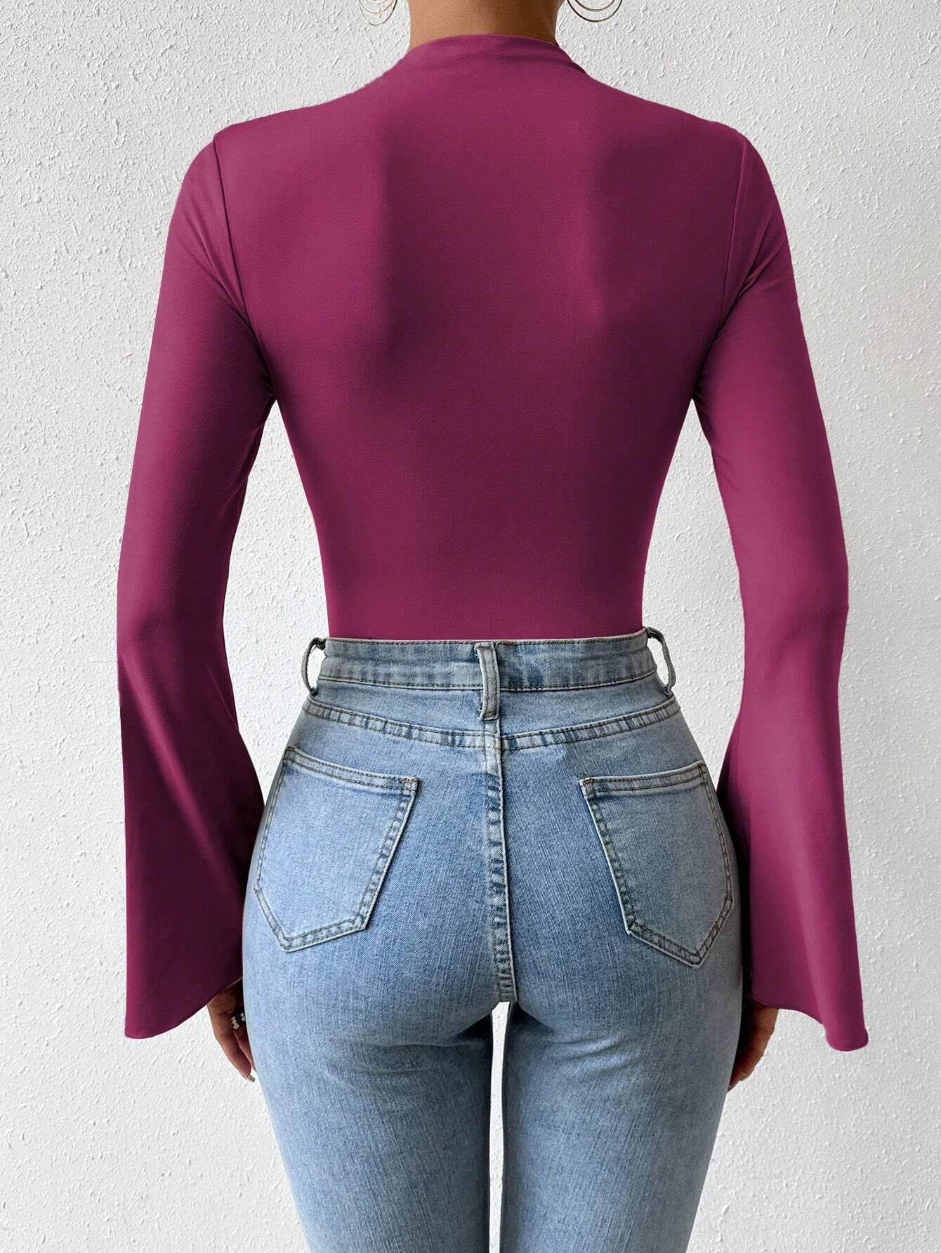 YARIM BALIKÇI YAKA BÜZGÜLÜ BLUZ MOR - CRESSİVA