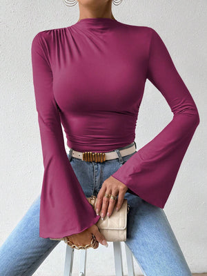 YARIM BALIKÇI YAKA BÜZGÜLÜ BLUZ MOR - CRESSİVA